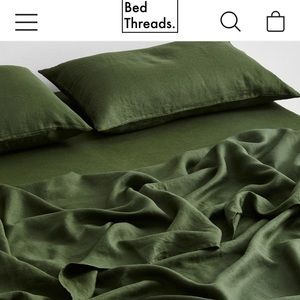 Bed threads olive (green) flax linen queen duvet cover and two pillow cases